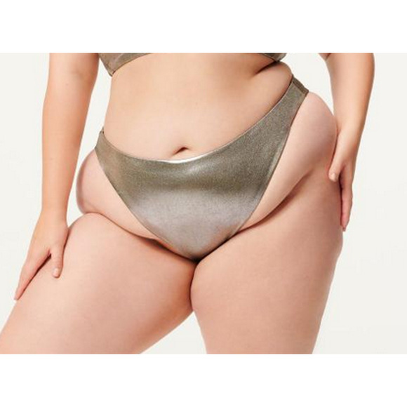 Good American Metallic Better Bikini Bottom 7 4XL Silver Green Reversible NWT - Picture 1 of 16